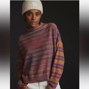 Alani Cashmere Mock-Neck Sweater in Spacedye Stripe by Pilcro